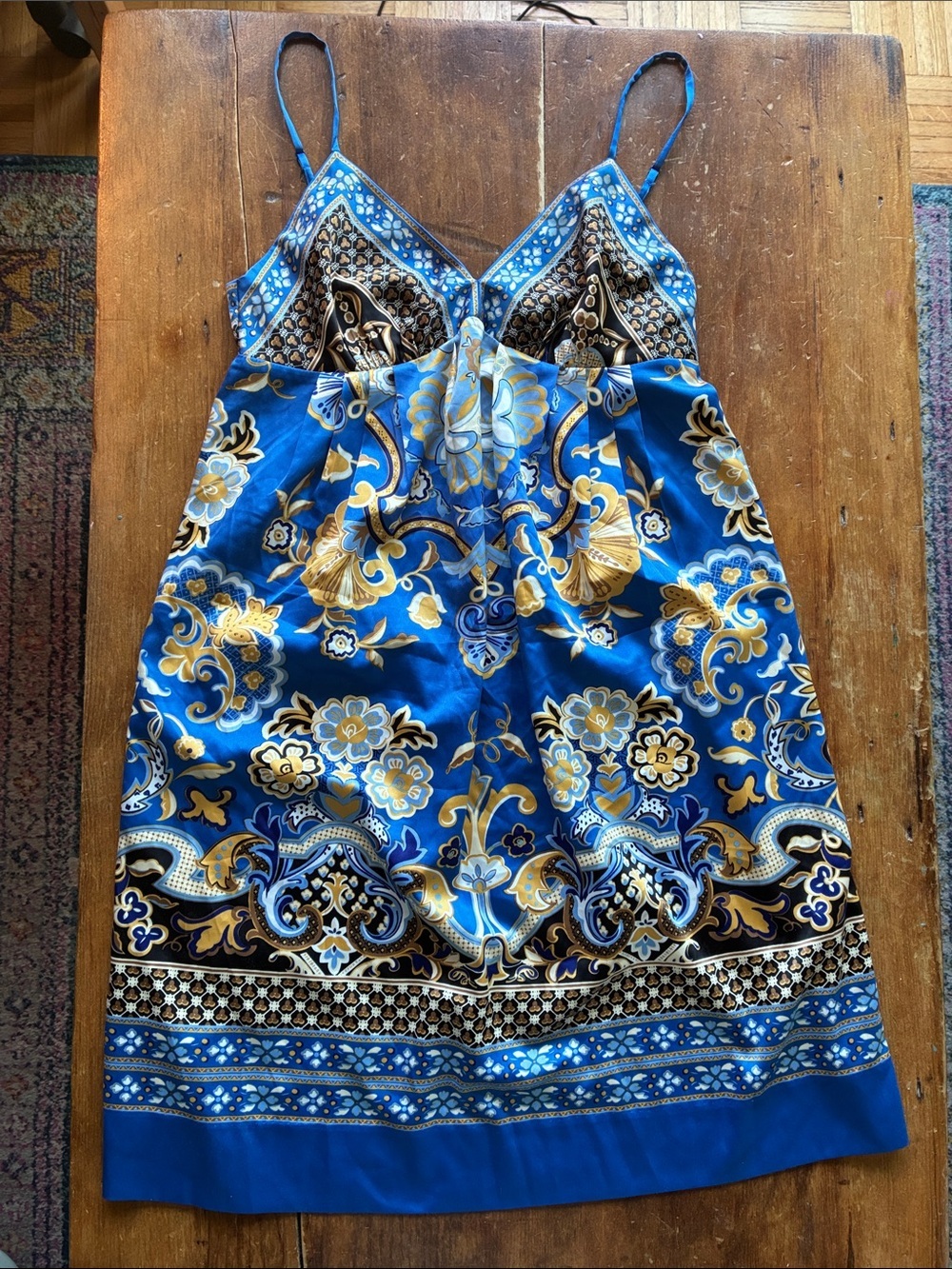 Dot Dot Dot ICE Blue Scarf Print Satin Slip Dress | size 8 (M)
